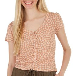 Pink Rose Juniors Daisy Shirred Ribbed Button Crop Top
