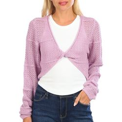 Pink Rose Juniors Knit Front Tie Crop Pull Over Sweater