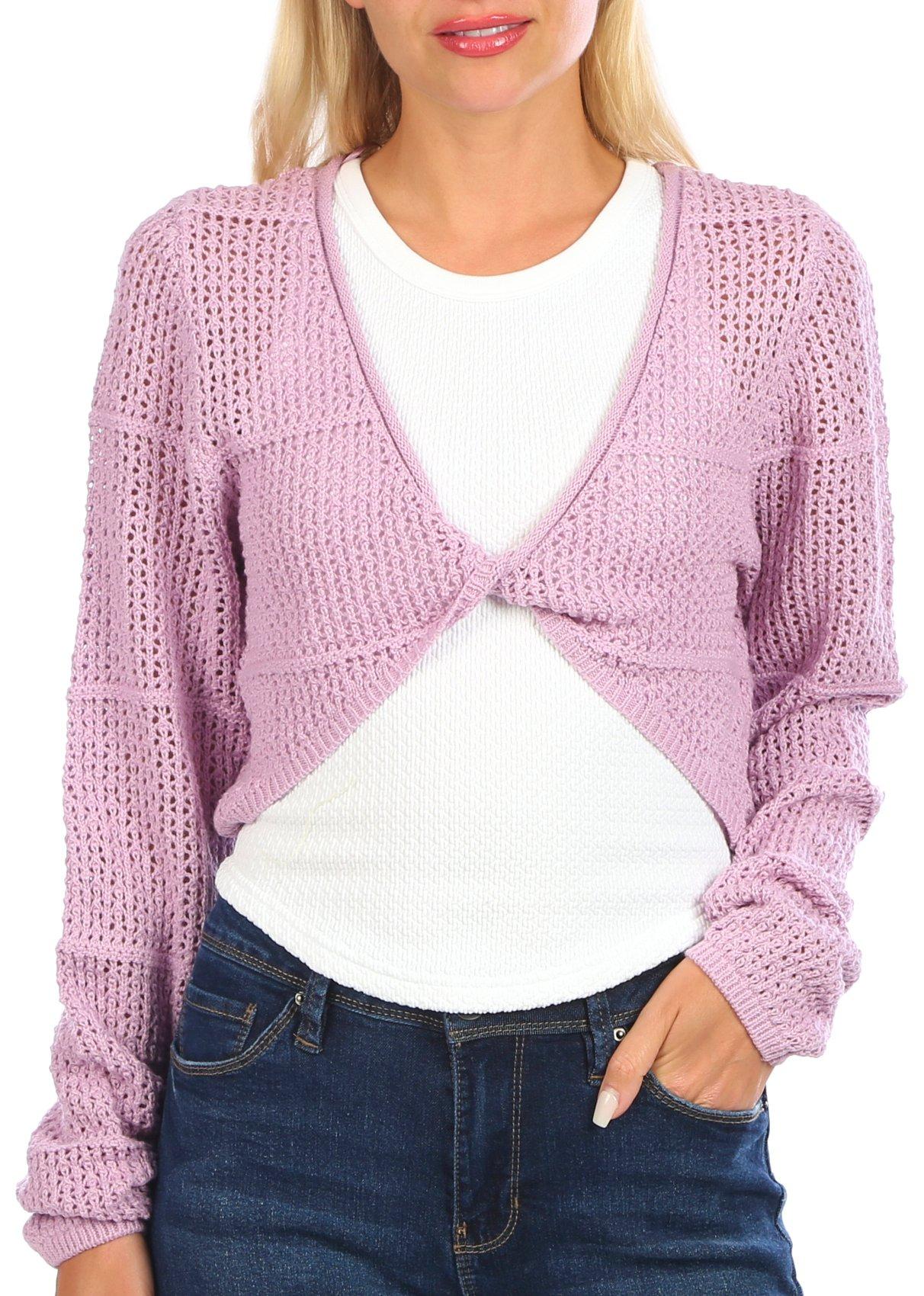 Juniors Knit Front Tie Crop Pull Over Sweater
