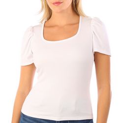 YMI Collections Juniors Ribbed Puff Sleeve Short Sleeve Top