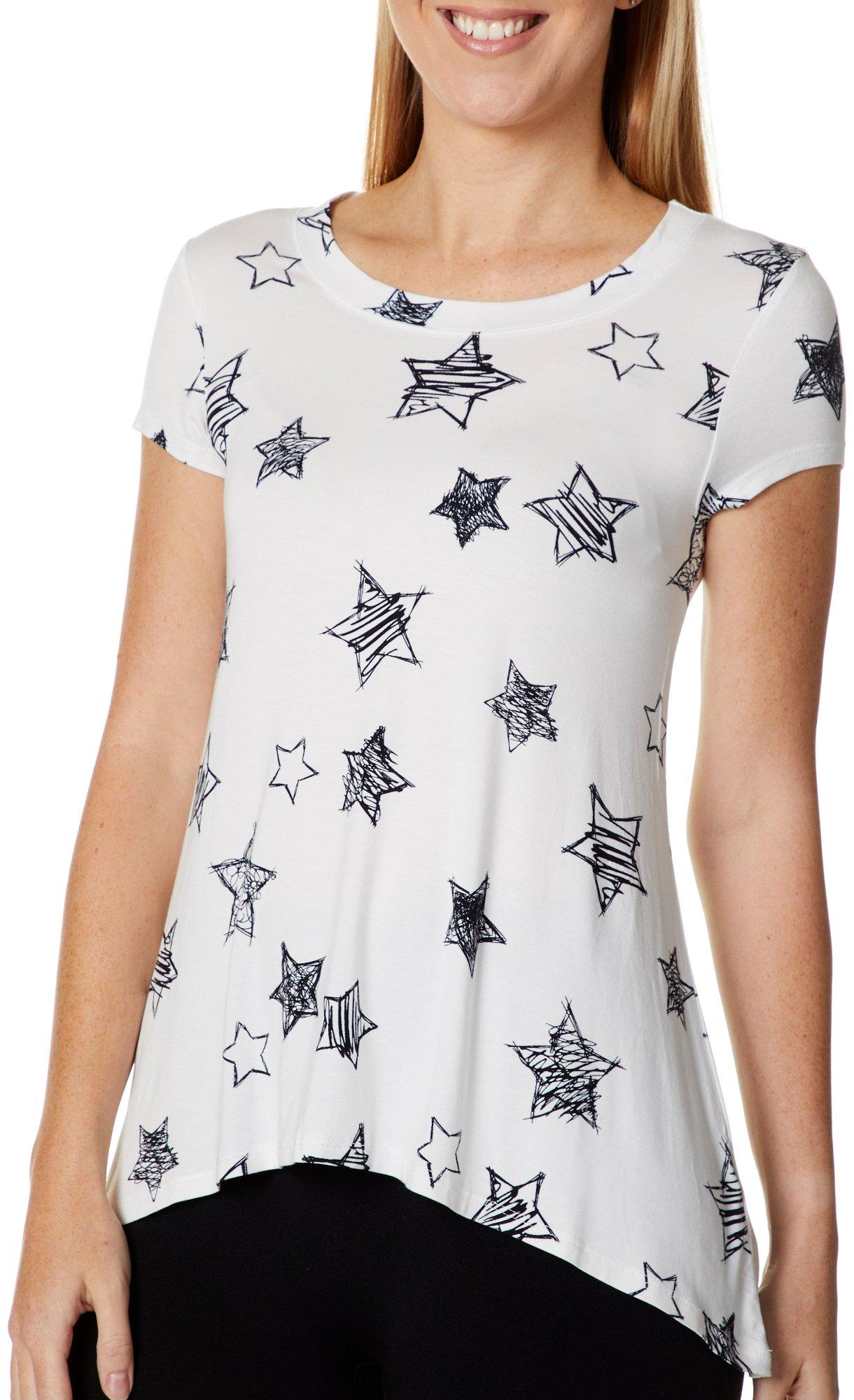 Cupio Womens All Over Sketched Star Print Top