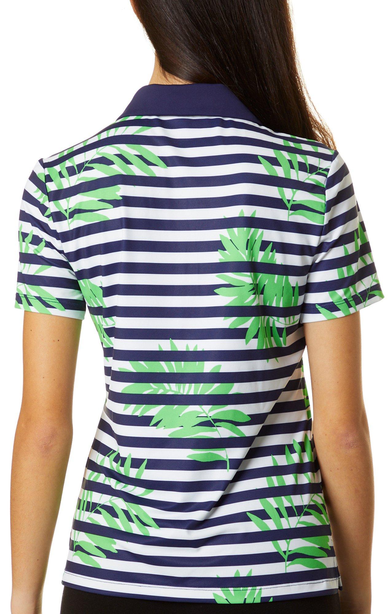 Lillie Green Womens Stripes & Fronds Golf Polo Shirt | eBay