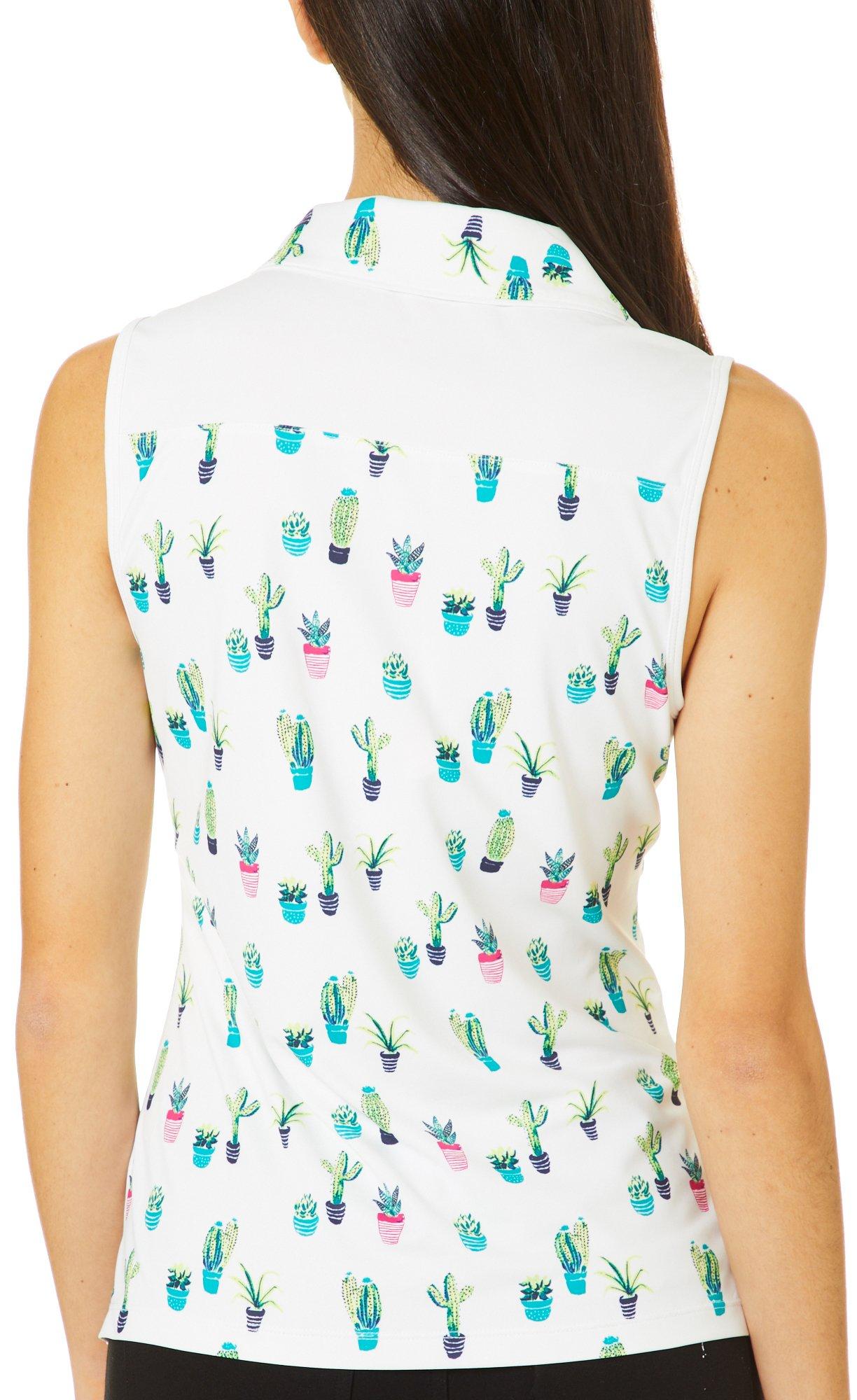 Lillie Green Womens Sleeveless Cactus Print Polo Shirt | eBay