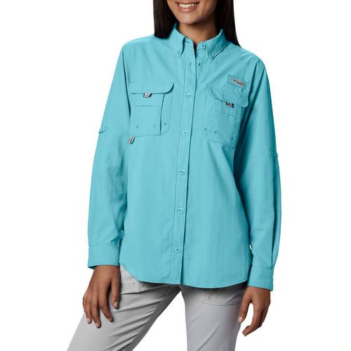 Columbia PFG Womens Medium Sun Drifter Blue Striped Long Sleeve Fishing Shirt