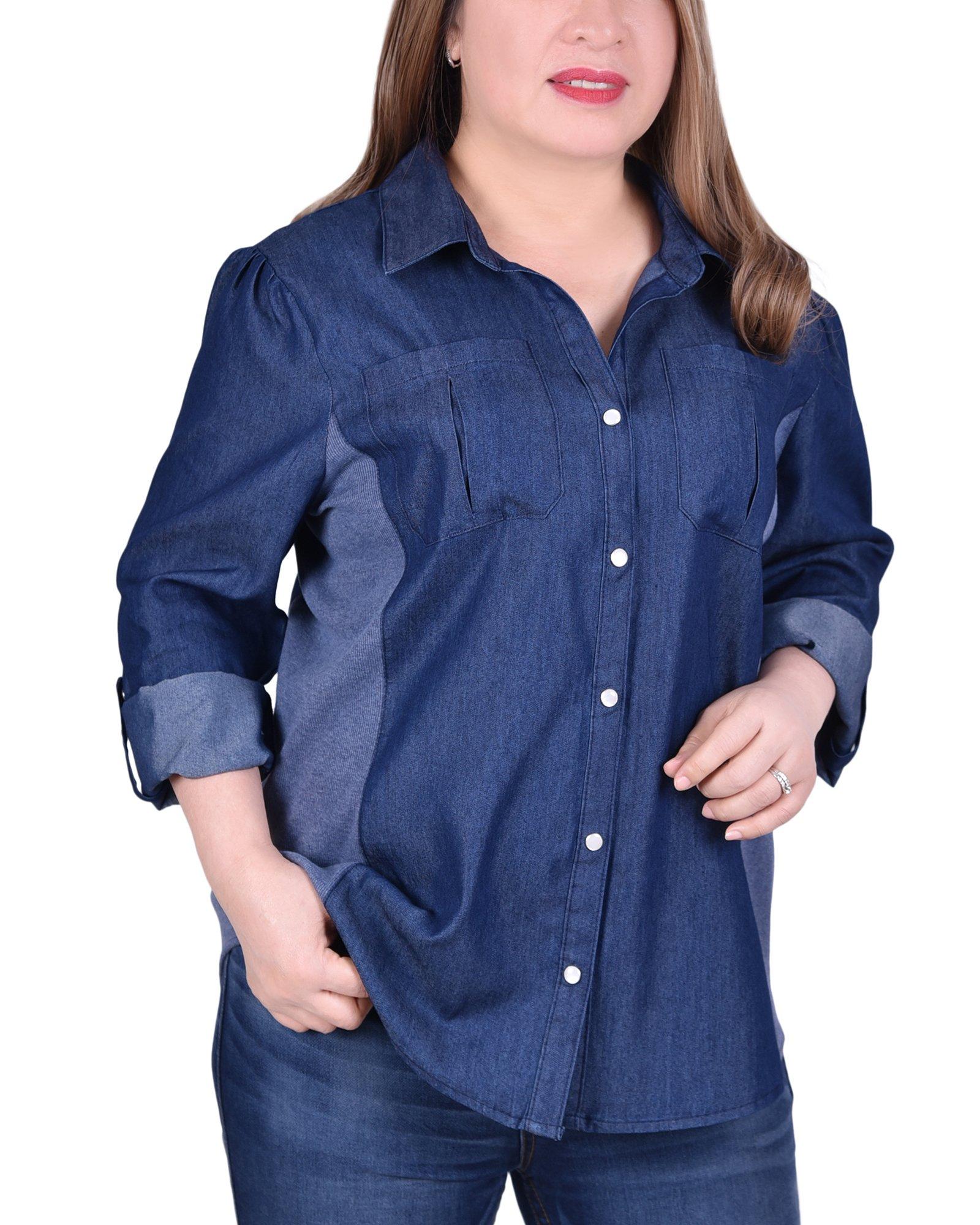 NY Collection Plus 3/4 Sleeve Denim Blouse