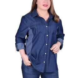 NY Collection Plus 3/4 Sleeve Denim Blouse