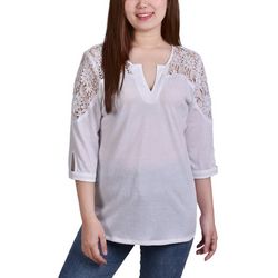 NY Collection Womens Lace Shoulder Top