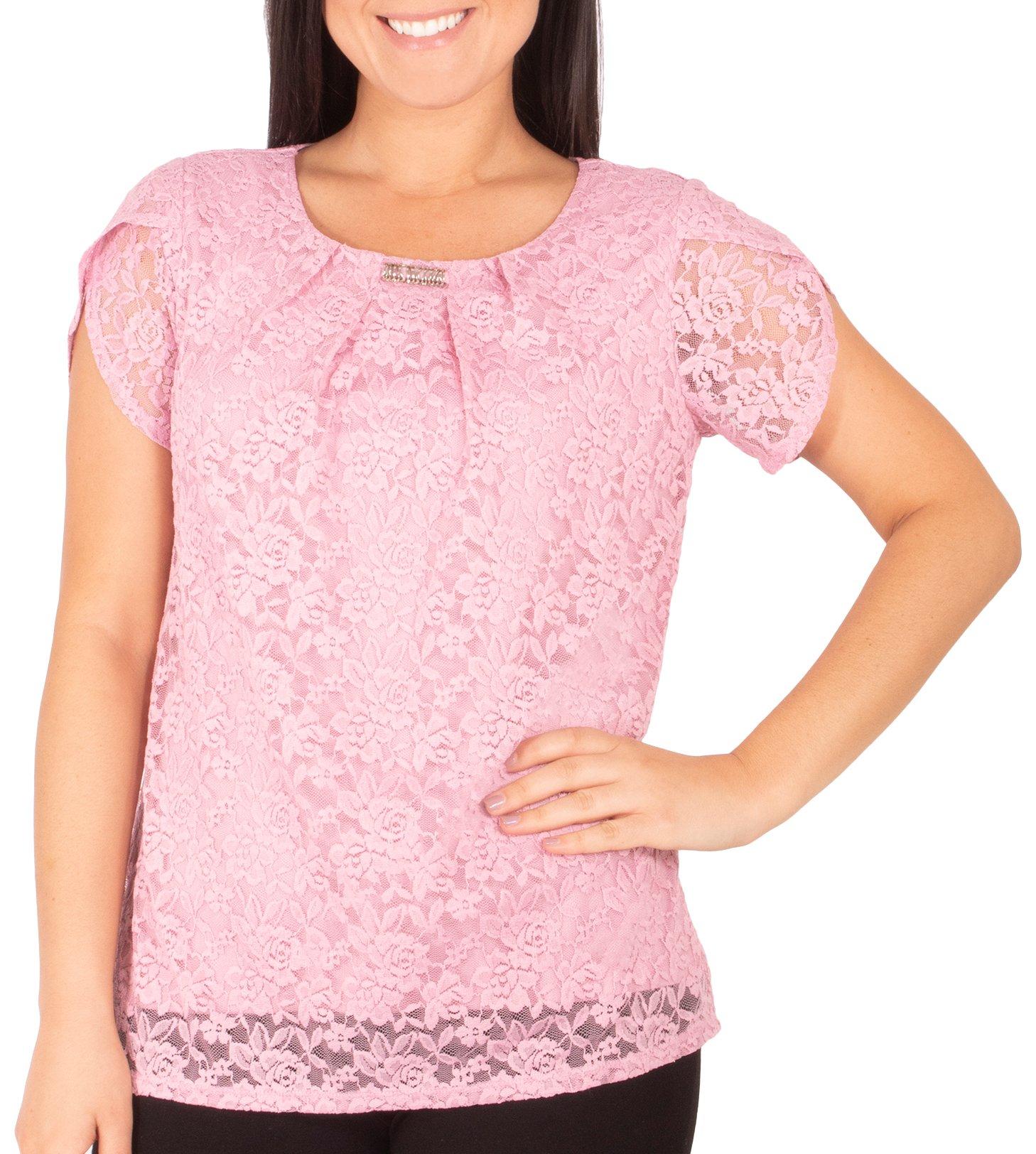 NY Collection Womens Lace Tulip Sleeve Tee