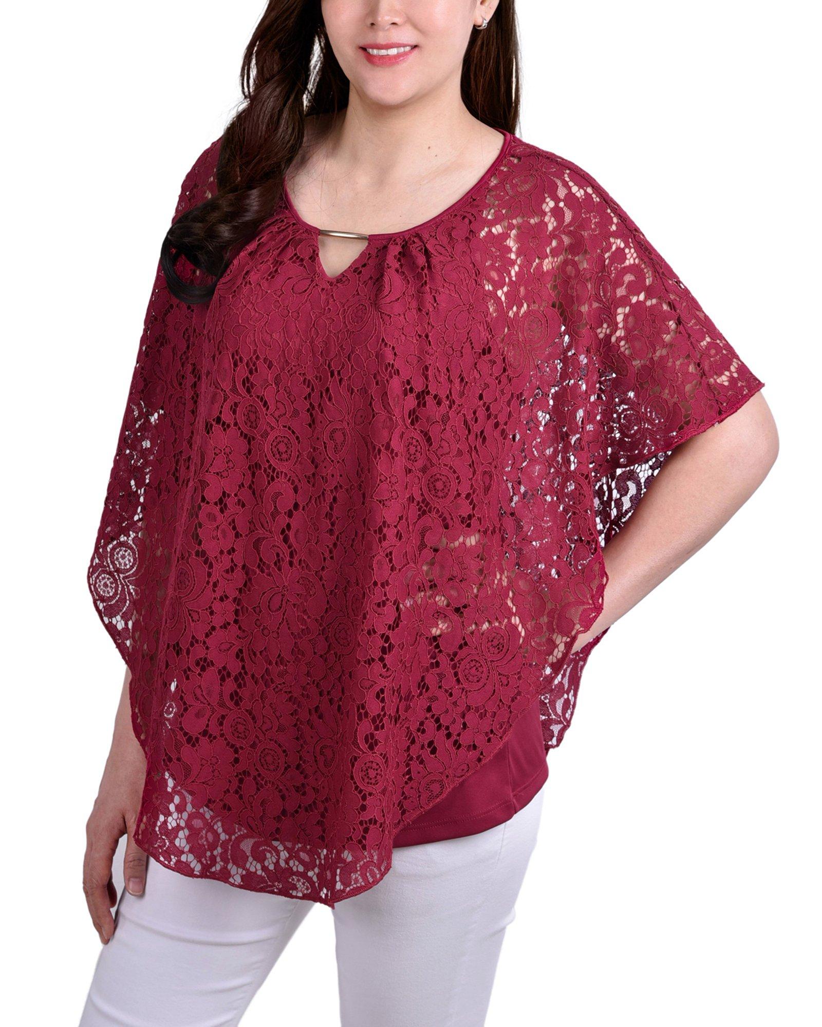 NY Collection Womens Lace Poncho & Tank Top