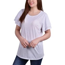 NY Collection Womens Embellished Sleeve Top