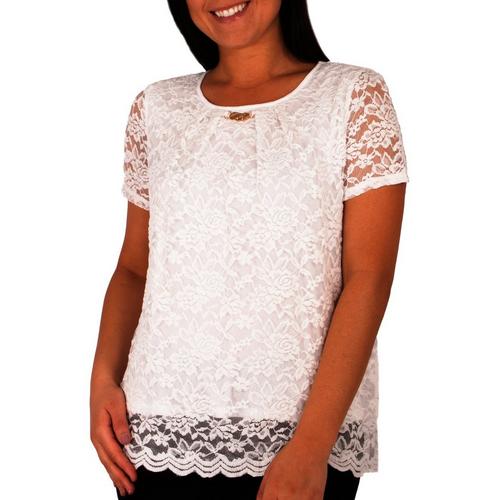 NY Collection Womens Jewel Neck Lace Top