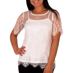 Womens Jewel Neck Lace Top With Cami