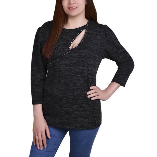 NY Collection Womens Knit Cutout Top
