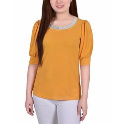 NY Collection Womens Puff Sleeve Top