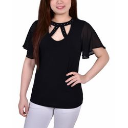 NY Collection Womens Short Flutter Sleeve Top