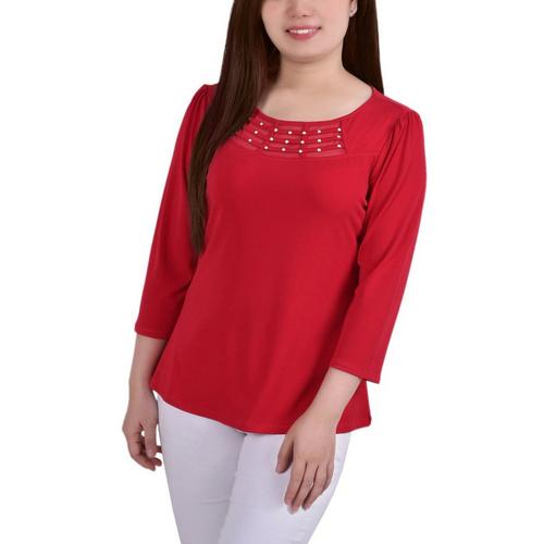 NY Collection Womens 3/4 Sleeve Crepe Top