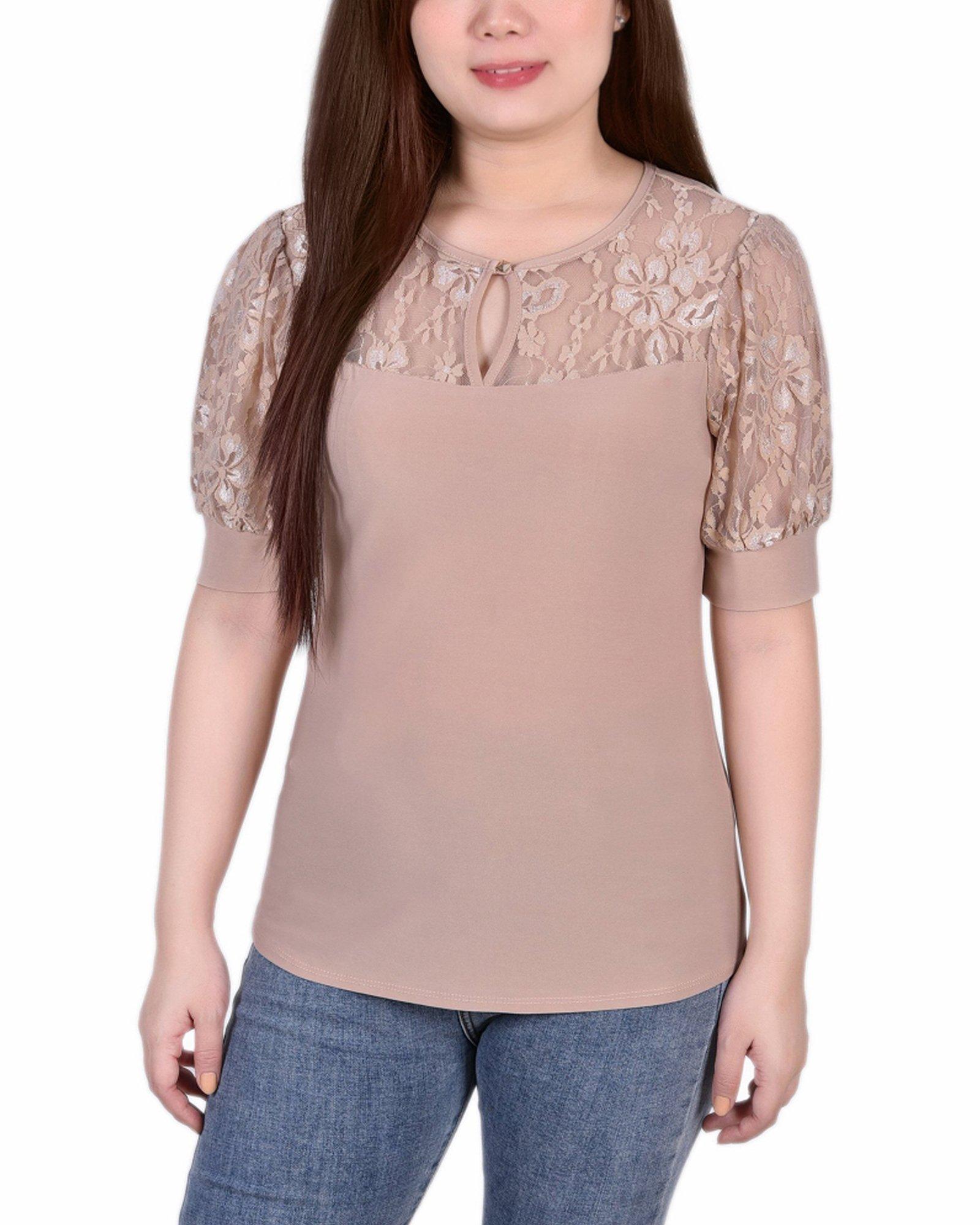 NY Collection Womens Short Puff sleeve Top