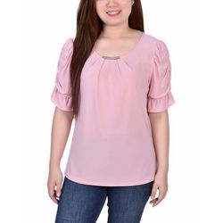 NY Collection Womens Elbow Cuffed Sleeve Hardware Top