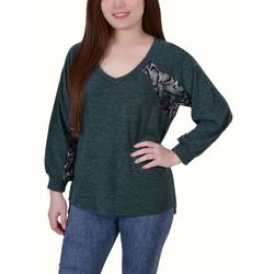 NY Collection Womens Long Sleeve Combo Top