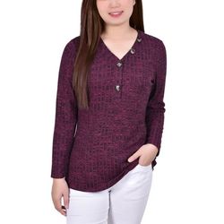 NY Collection Womens Long Sleeve Ribbed  Top