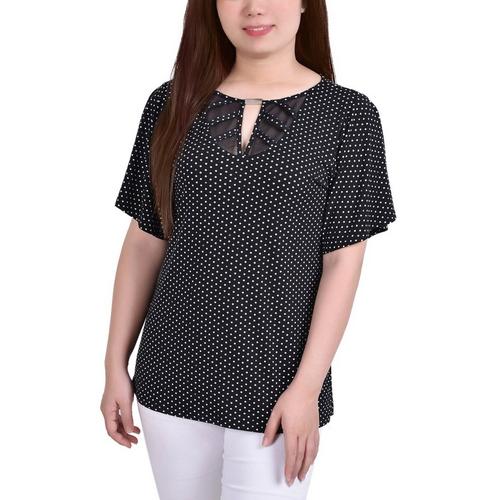 NY Collection Womens S/S Mesh Inset and Neck