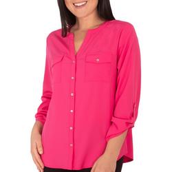 Womens Ruched Tab Sleeve Top