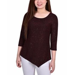 NY Collection Womens 3/4 Sleeve Iridescent Bar Back Top