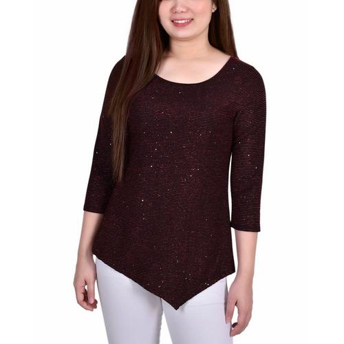 NY Collection Womens 3/4 Sleeve Iridescent Bar Back
