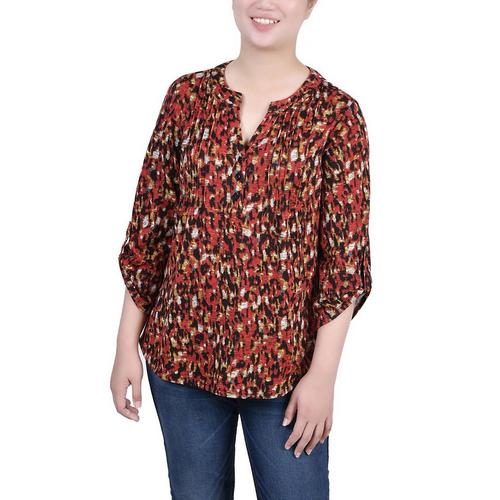 NY Collection Womens 3/4 Roll Sleeve Top