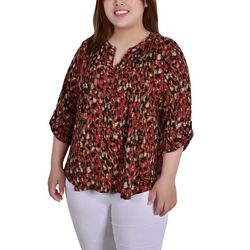 NY Collection Plus Womens 3/4 Roll Sleeve Top