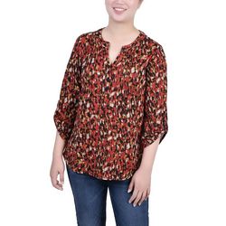 NY Collection Petite Womens 3/4 Roll Sleeve Top
