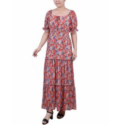 NY Collection Womens Maxi Short Sleeve Dress
