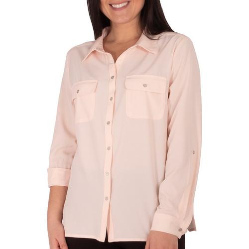 NY Collection Womens 3/4 Sleeve Button Up Top