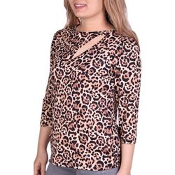 NY Collection Womens Animal Print Cutout Neck Top