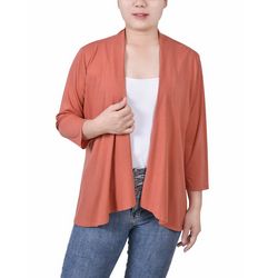 NY Collection Womens Solid 3/4 Sleeve Cardigan