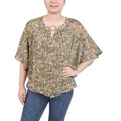 NY Collection Womens Chiffon Poncho Top With Ring