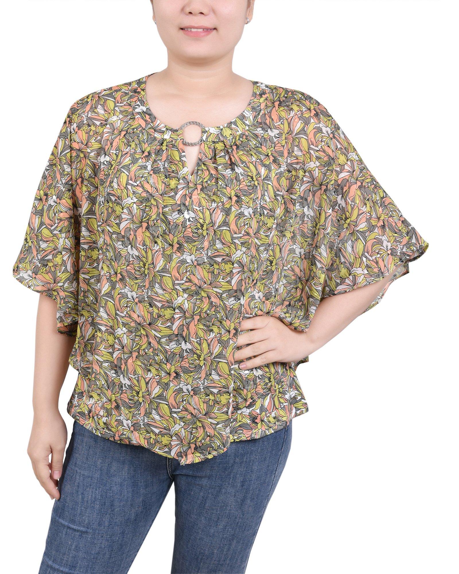 Womens Chiffon Poncho Top With Ring