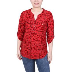 NY Collections Womens Long Tab-Sleeve Top With Pockets