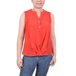 NY Collection Womens Sleeveless Blouse With Eyelet Insets