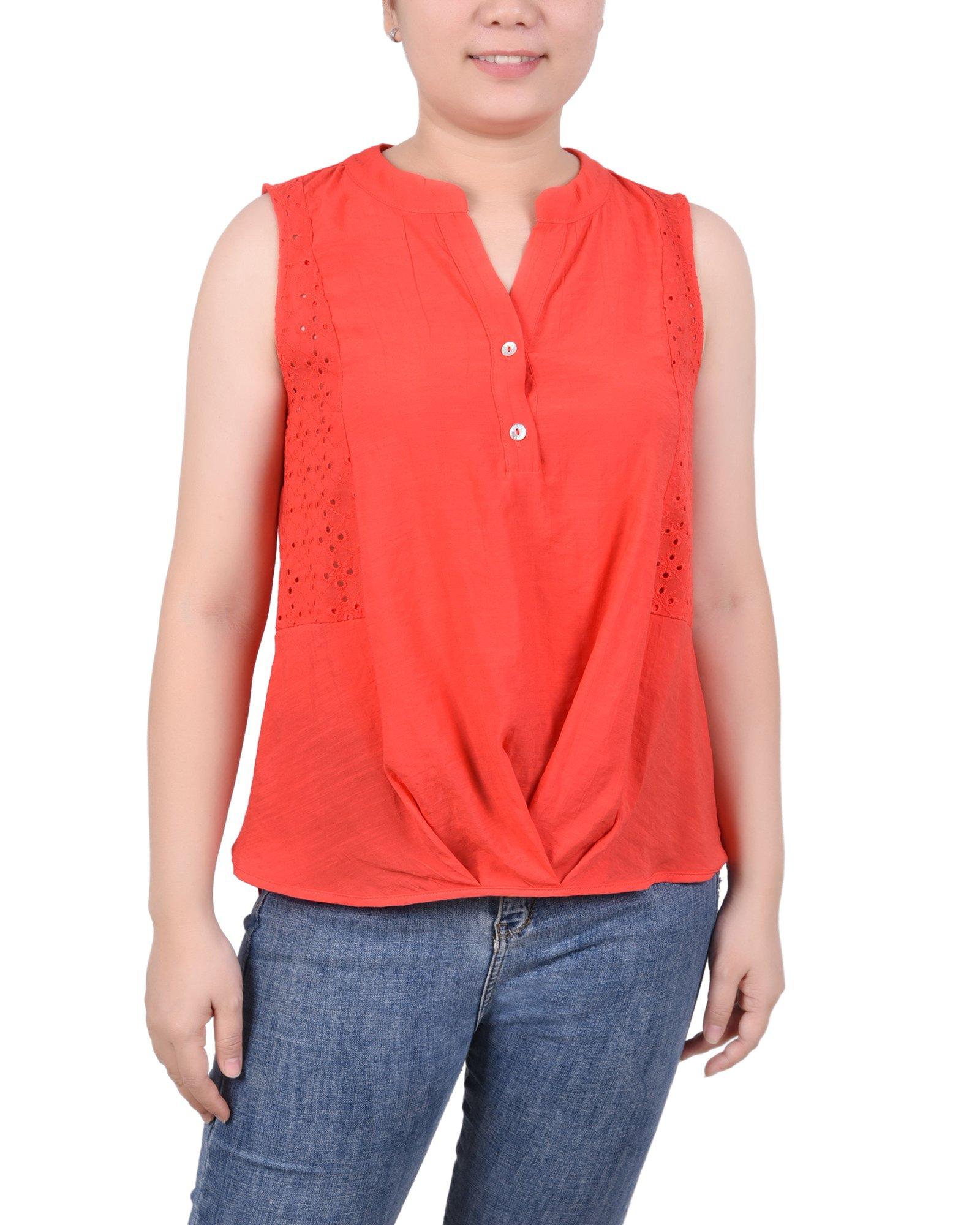 Womens Sleeveless Blouse With Eyelet Insets