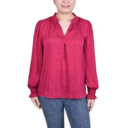 NY Collections Womens Long Sleeve Smocked Cuff Blouse