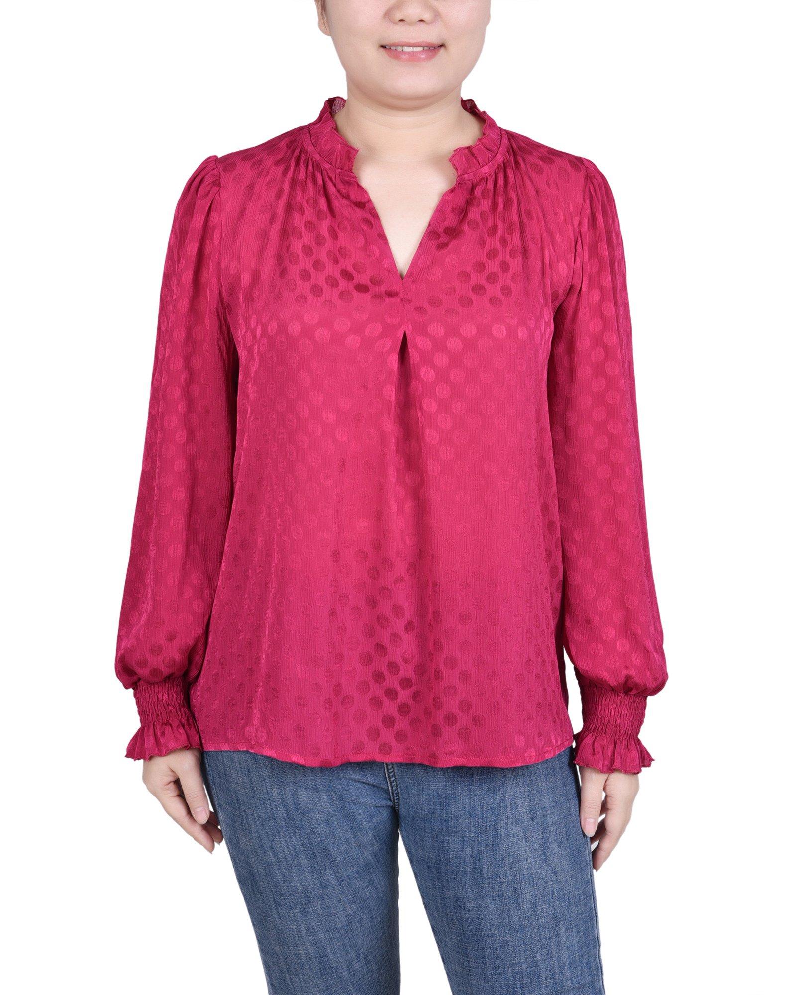 s Womens Long Sleeve Smocked Cuff Blouse