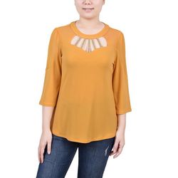 NY Collection Womens Missy 3/4 Sleeve Cutout Neckline Top