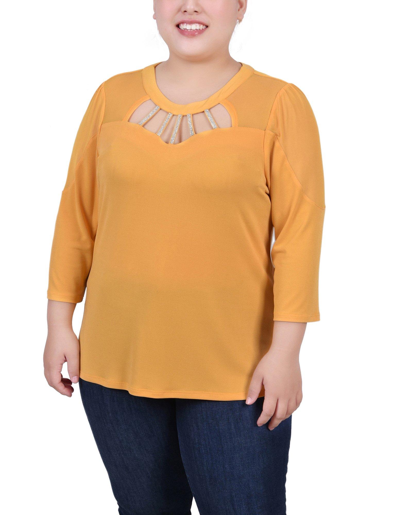 NY Collection Plus 3/4 Sleeve Cutout Neckline Top
