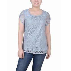 NY Collection Womens Lace Petal Sleeve Top