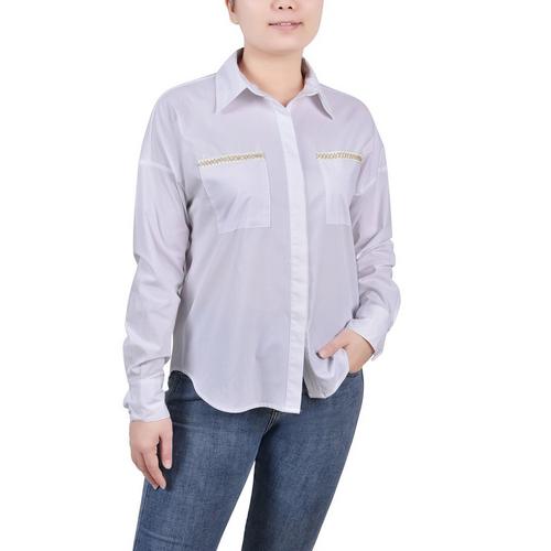 NY Collection Long Sleeve Hidden Placket Blouse