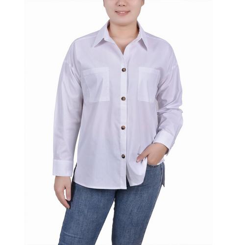 NY Collection Womens Long Sleeve Blouse With Chest