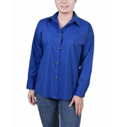 NY Collection Long Sleeve Blouse With Chest Pockets