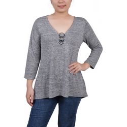 NY Collection Womens Missy 3/4 Sleeve 3-Ring Top