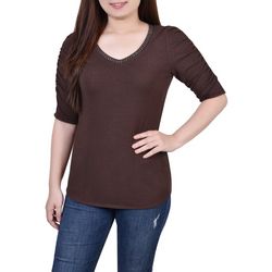 NY Collection Womens Missy Rouched Sleeve Top